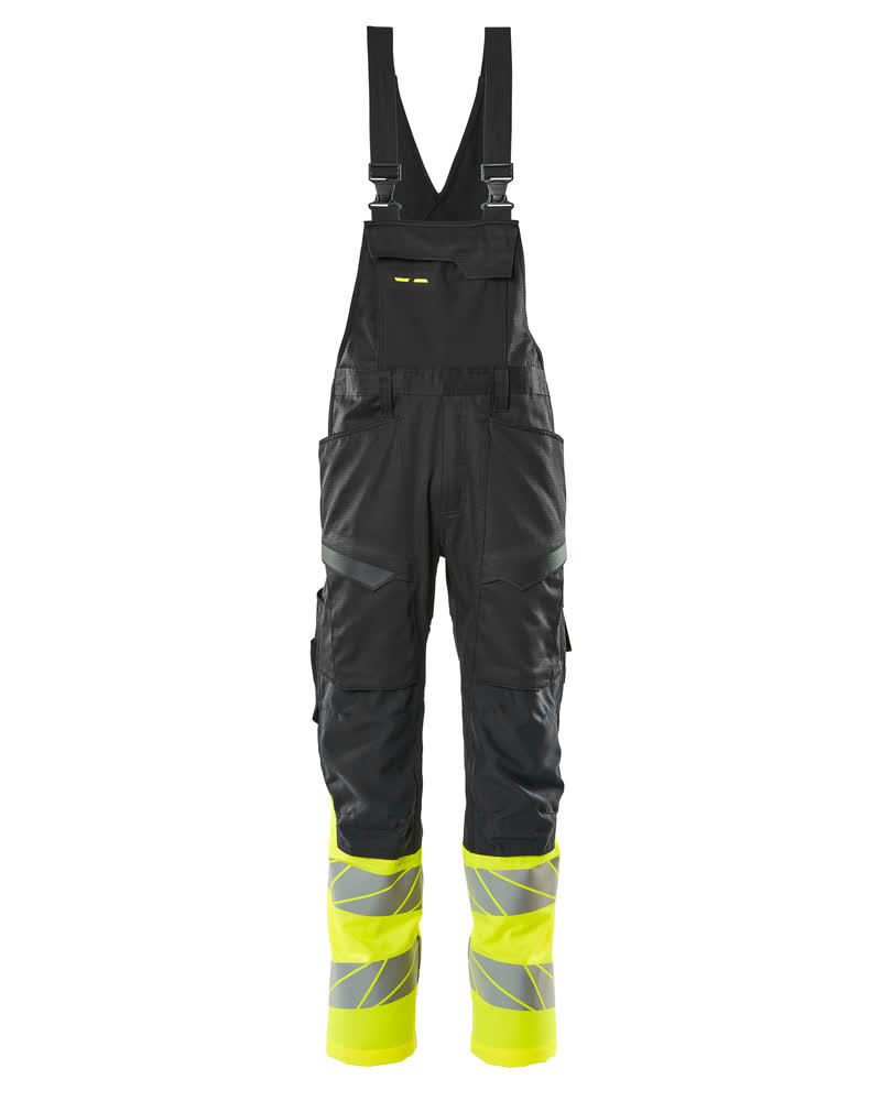 Amerikaanse overall met kniezakken - zwart/hi-vis geel